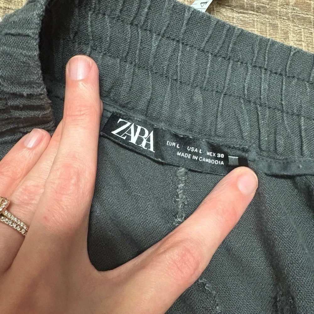Zara Linen Blend Pull-On Pants In Faded Black Size Large